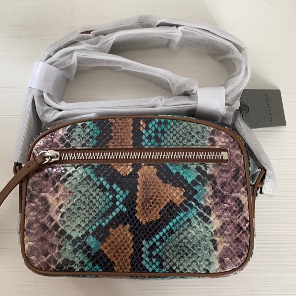ALLSAINTS leather snake print crossbody bag